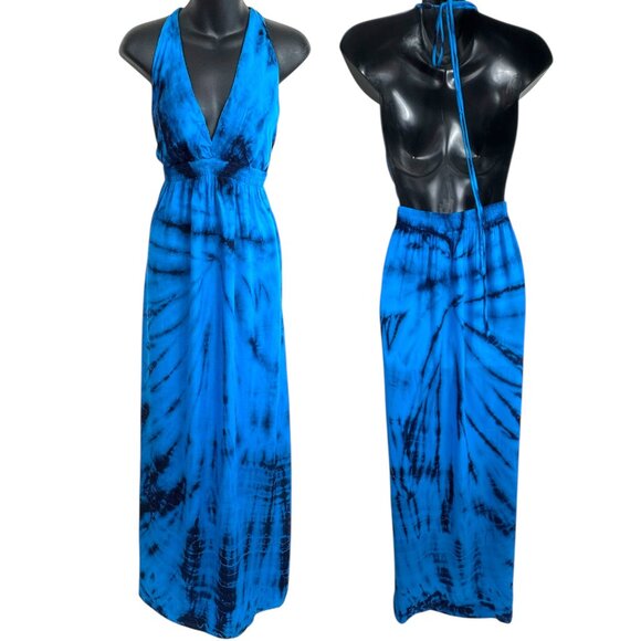Young Fabulous Broke Brooks Blue Dream Wash Halter Maxi Dress - Picture 7 of 8